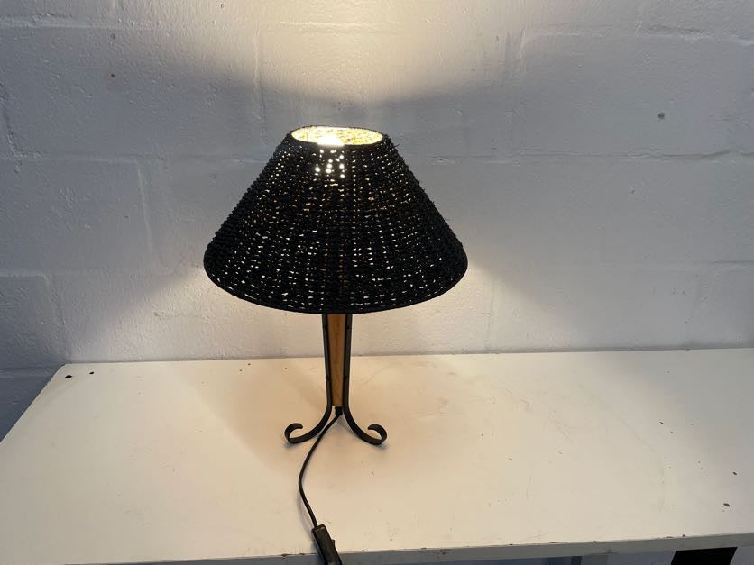 Black Wicker Shade Bedside Lamp