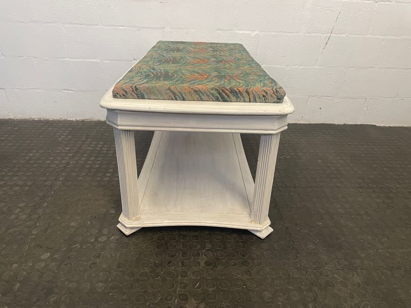 Green Print Padded Wooden Bench Seat