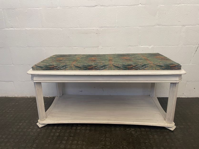 Green Print Padded Wooden Bench Seat