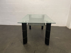 Glass Top Black Pleather Dining Table