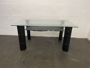 Glass Top Black Pleather Dining Table