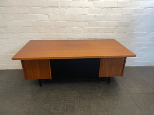 Dark Wood 5 Drawer Executive Desk (Glass Top)