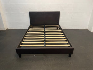 Brown Sleigh Pleather Double Bed Frame