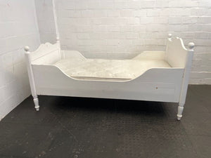 White Wooden Single Sleigh Bed (Dark Base Planks)