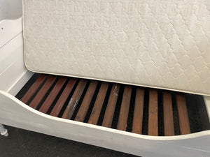 White Wooden Single Sleigh Bed (Dark Base Planks)
