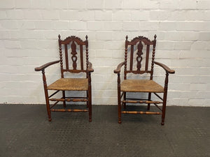Ornate Wood & Wicker Dining Arm Chair