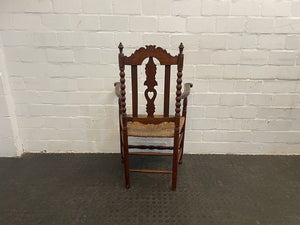 Ornate Wood & Wicker Dining Arm Chair