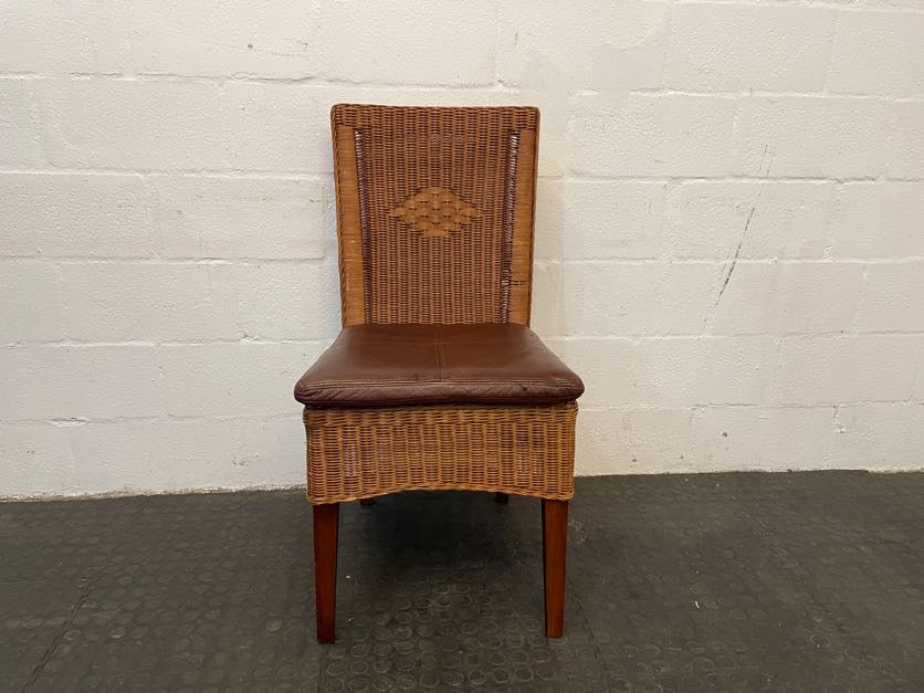 Wicker &amp; Brown Seat Dining Chair - PRICE DROP