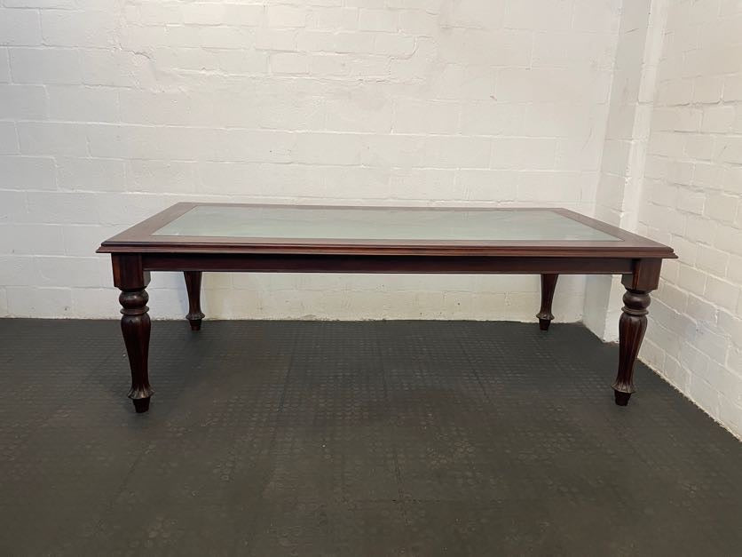 Cherry Wood Glass Top Dining Table - REDUCED
