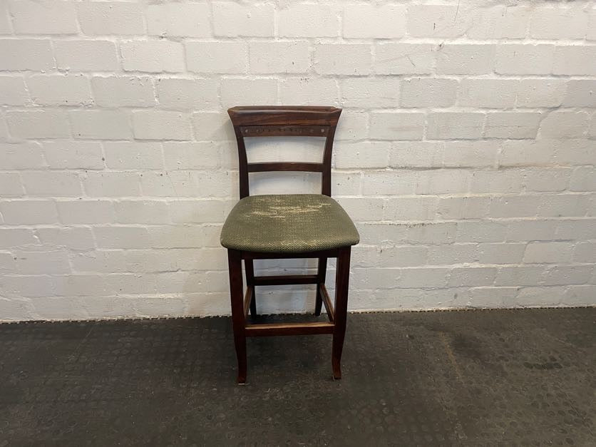 Dark Wood Green Seat Bar Stool - PRICE DROP