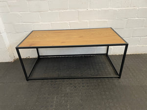 Black Steel Frame Wood Top Coffee Table 100cm x 50cm - PRICE DROP