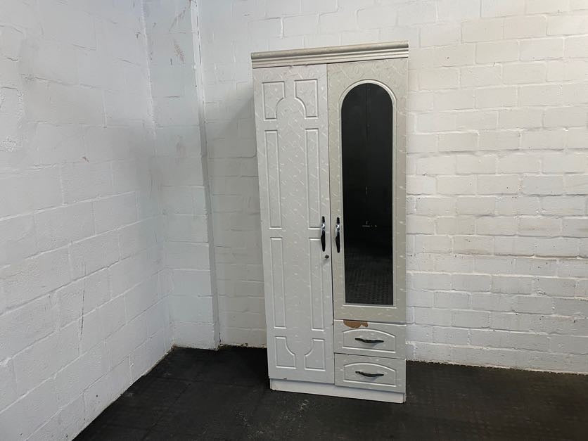 White 2 Door Wardrobe With Mirror (Peeled Drawer)
