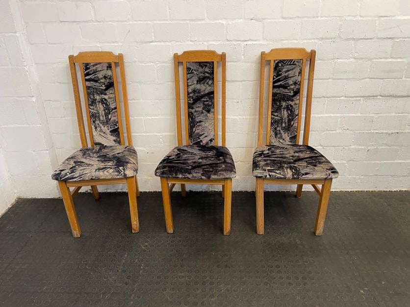 Pine And Black Print Suede Seat Dining Chair - PRICE DROP