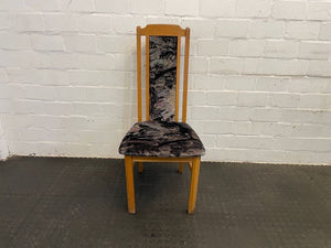 Pine And Black Print Suede Seat Dining Chair - PRICE DROP