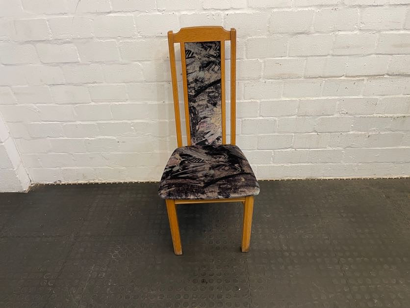 Pine And Black Print Suede Seat Dining Chair - PRICE DROP