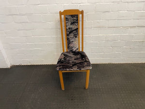 Pine And Black Print Suede Seat Dining Chair - PRICE DROP