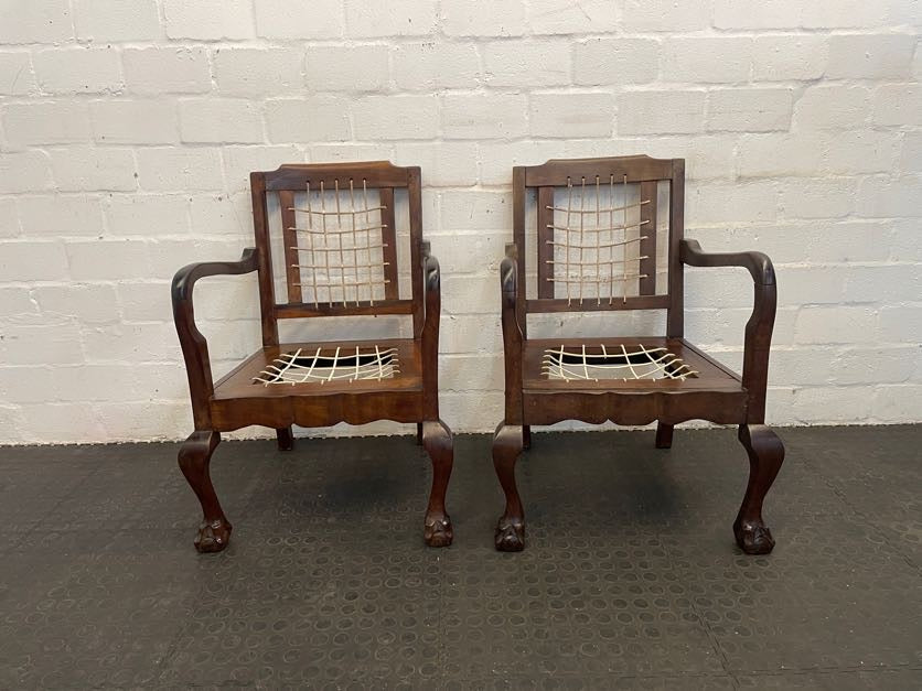 Wooden Riempie Armchairs - PRICE DROP