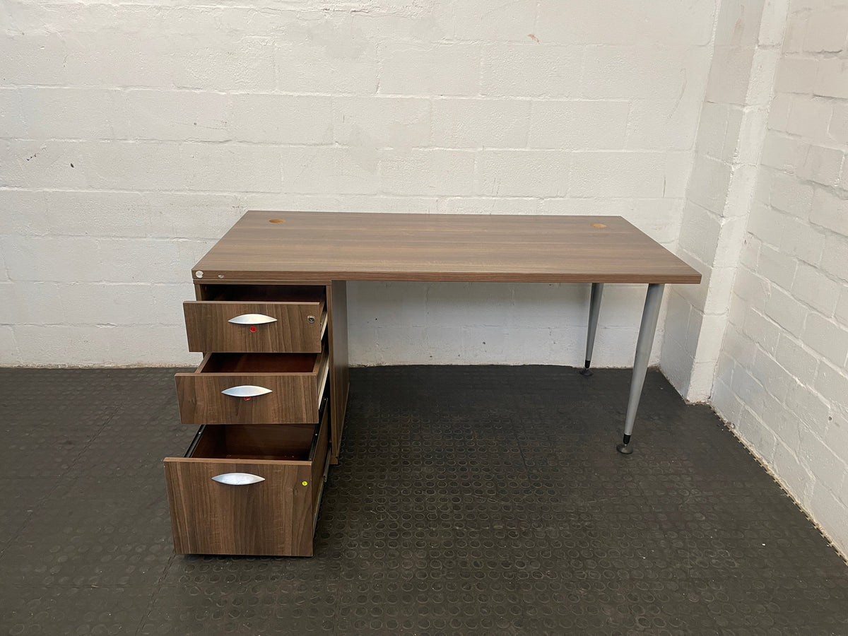 Mid Brown Modern Office Desk with Silver Details