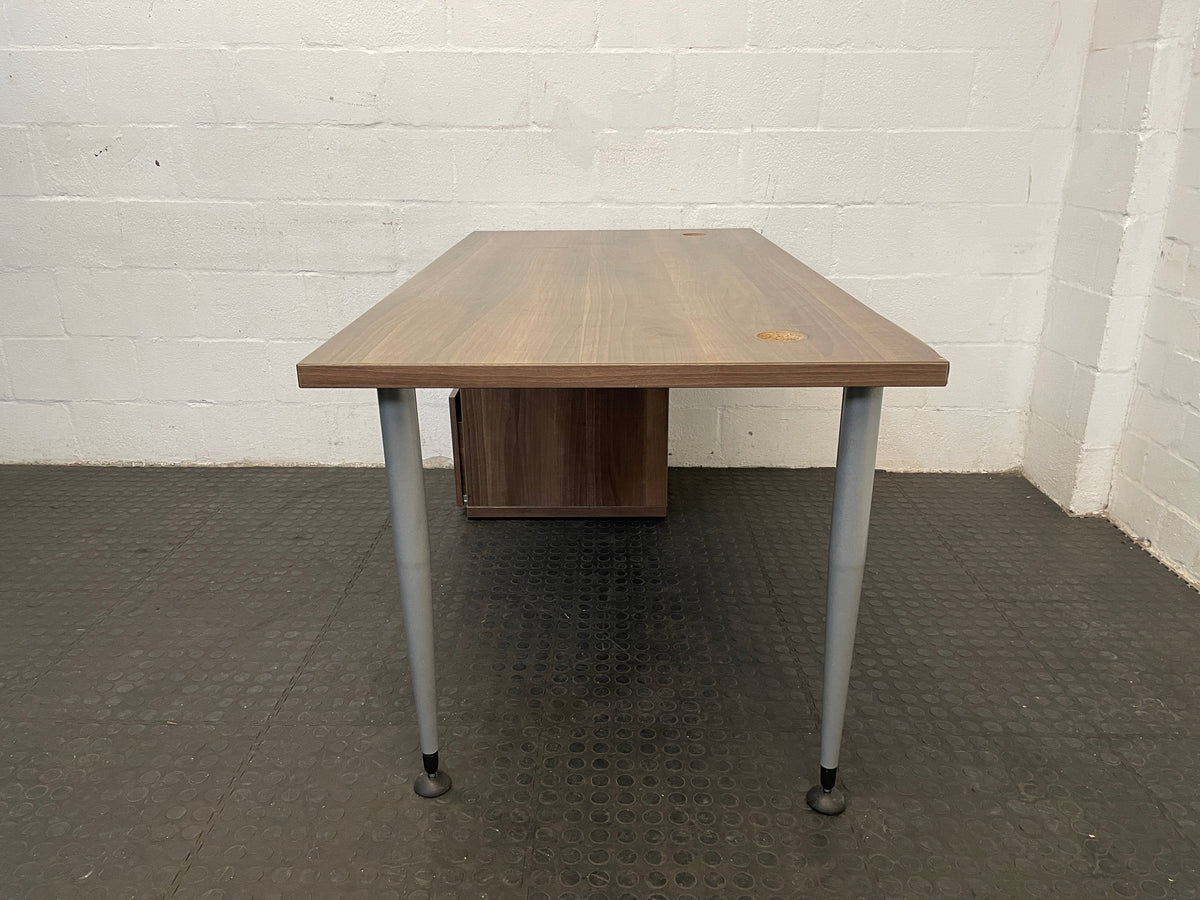 Mid Brown Modern Office Desk with Silver Details