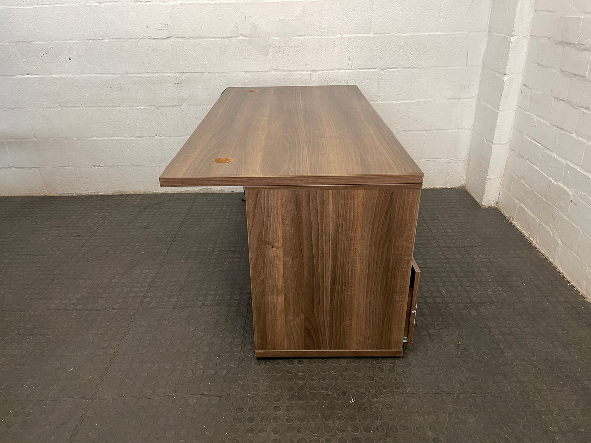 Mid Brown Modern Office Desk with Silver Details