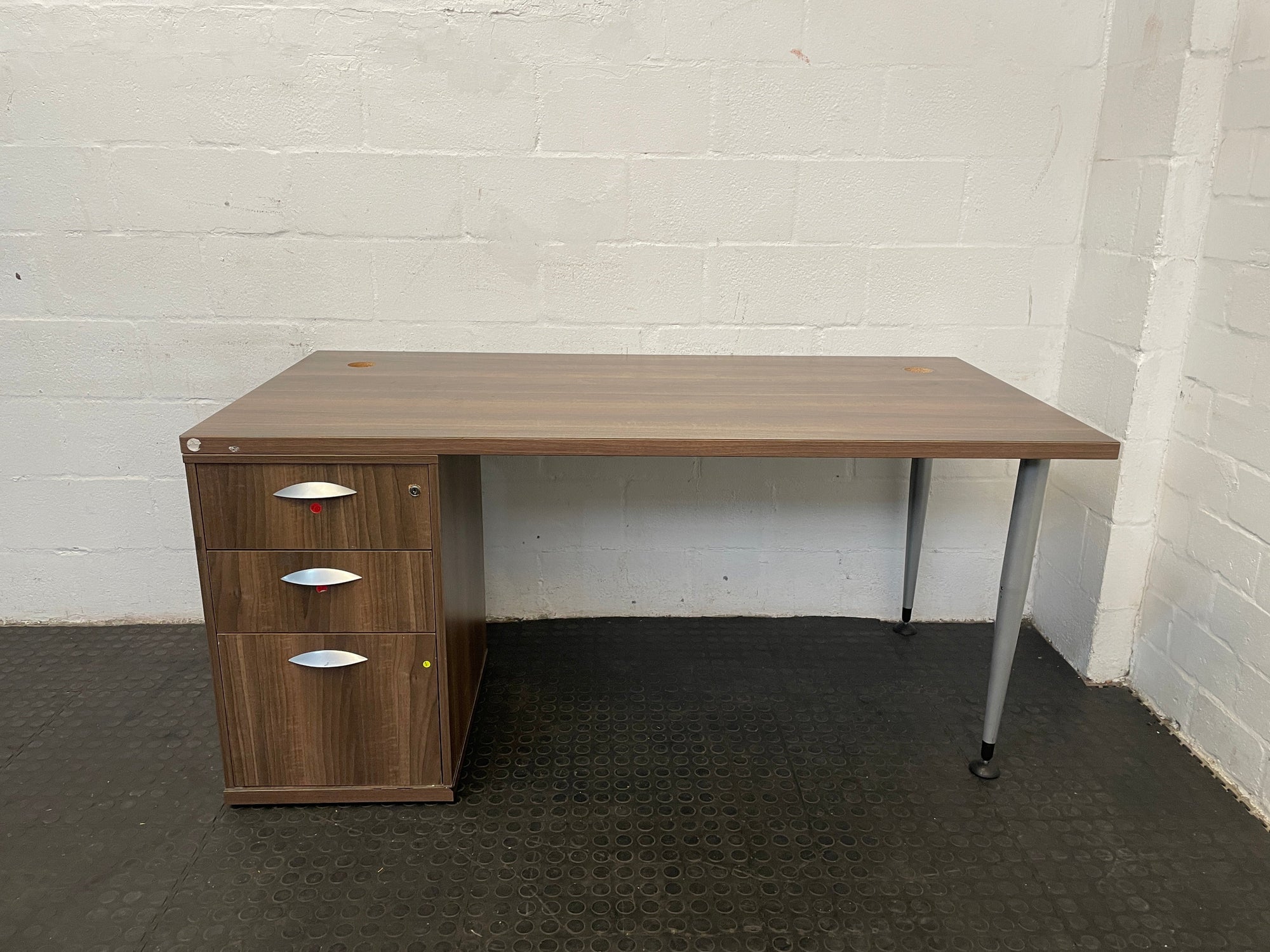 Mid Brown Modern Office Desk with Silver Details