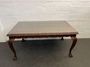 Dark Wood Beveled Edge Dining Table with Glass Top (Scratched)