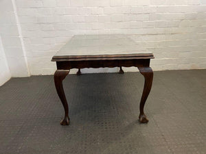 Dark Wood Beveled Edge Dining Table with Glass Top (Scratched)