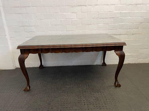 Dark Wood Beveled Edge Dining Table with Glass Top (Scratched)