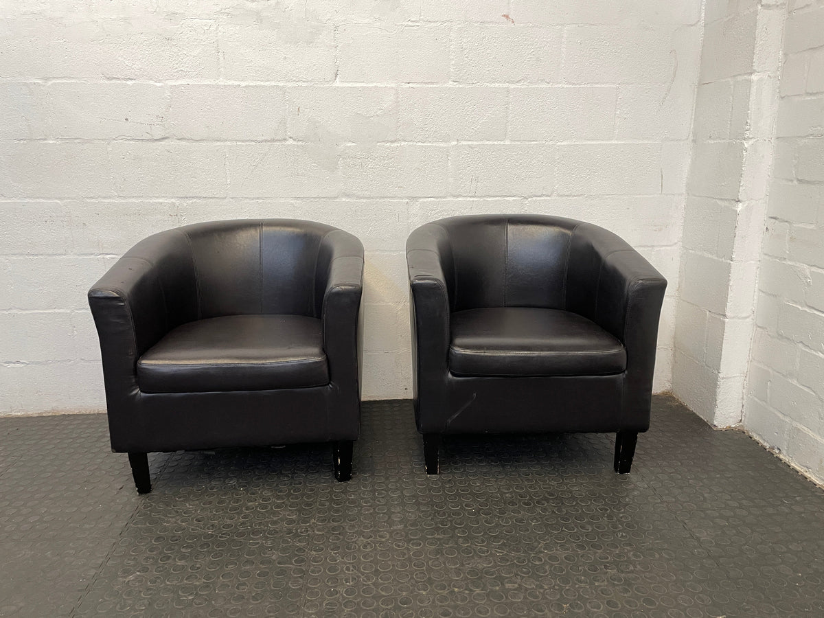 Brown Pleather Tub Chair - REDUCED