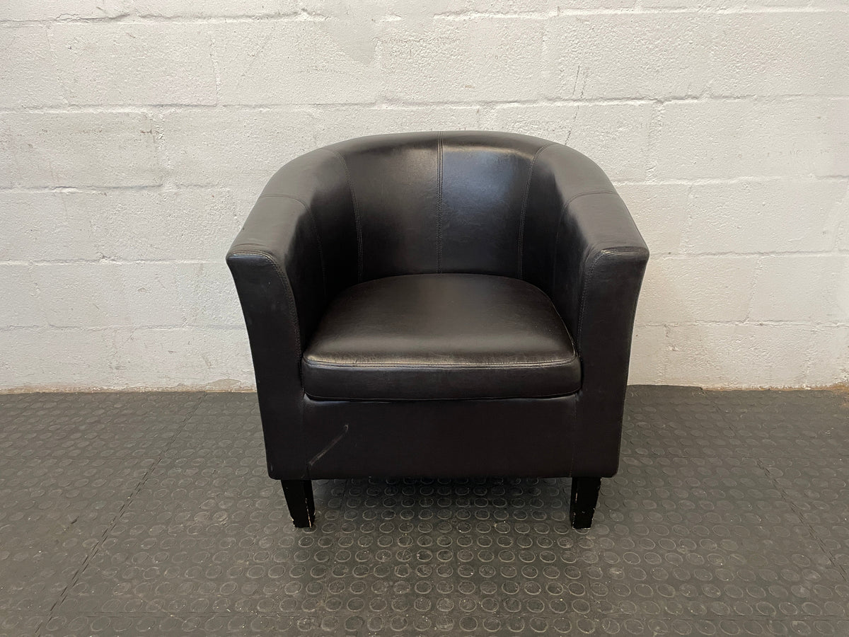 Brown Pleather Tub Chair - REDUCED