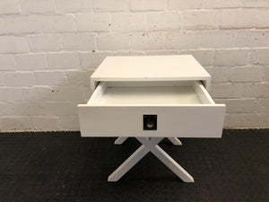 White Cross Drawer Bedside Table - PRICE DROP