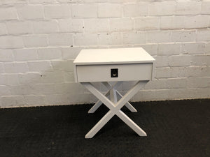 White Cross Drawer Bedside Table - PRICE DROP