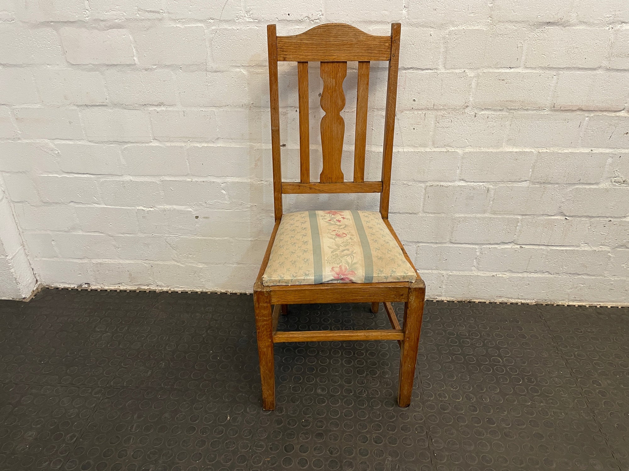 Wooden Floral Cushioned Dining Chair (Repaired Seat)