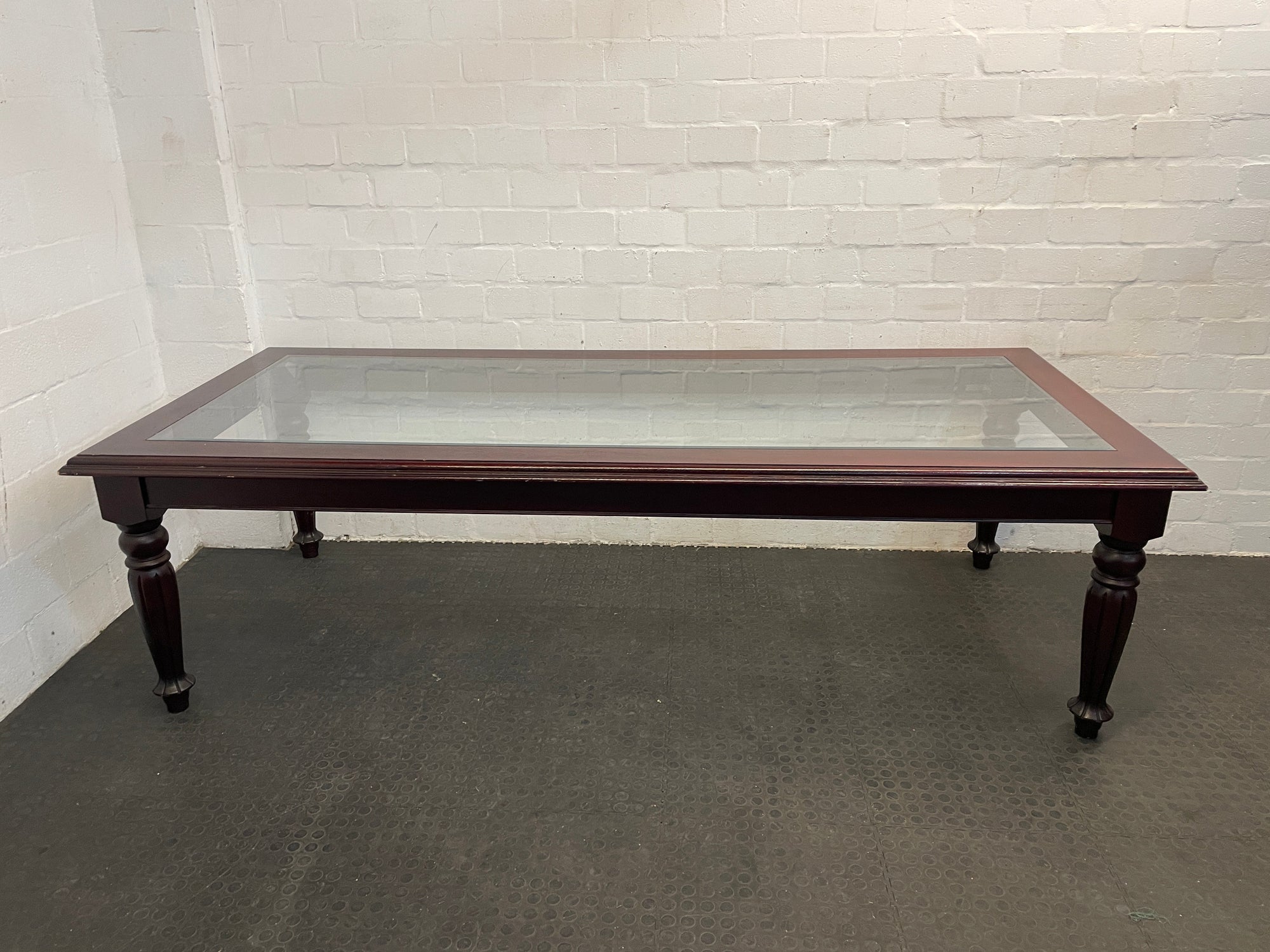 8 Seater Wooden Glass Top Dining Table - REDUCED