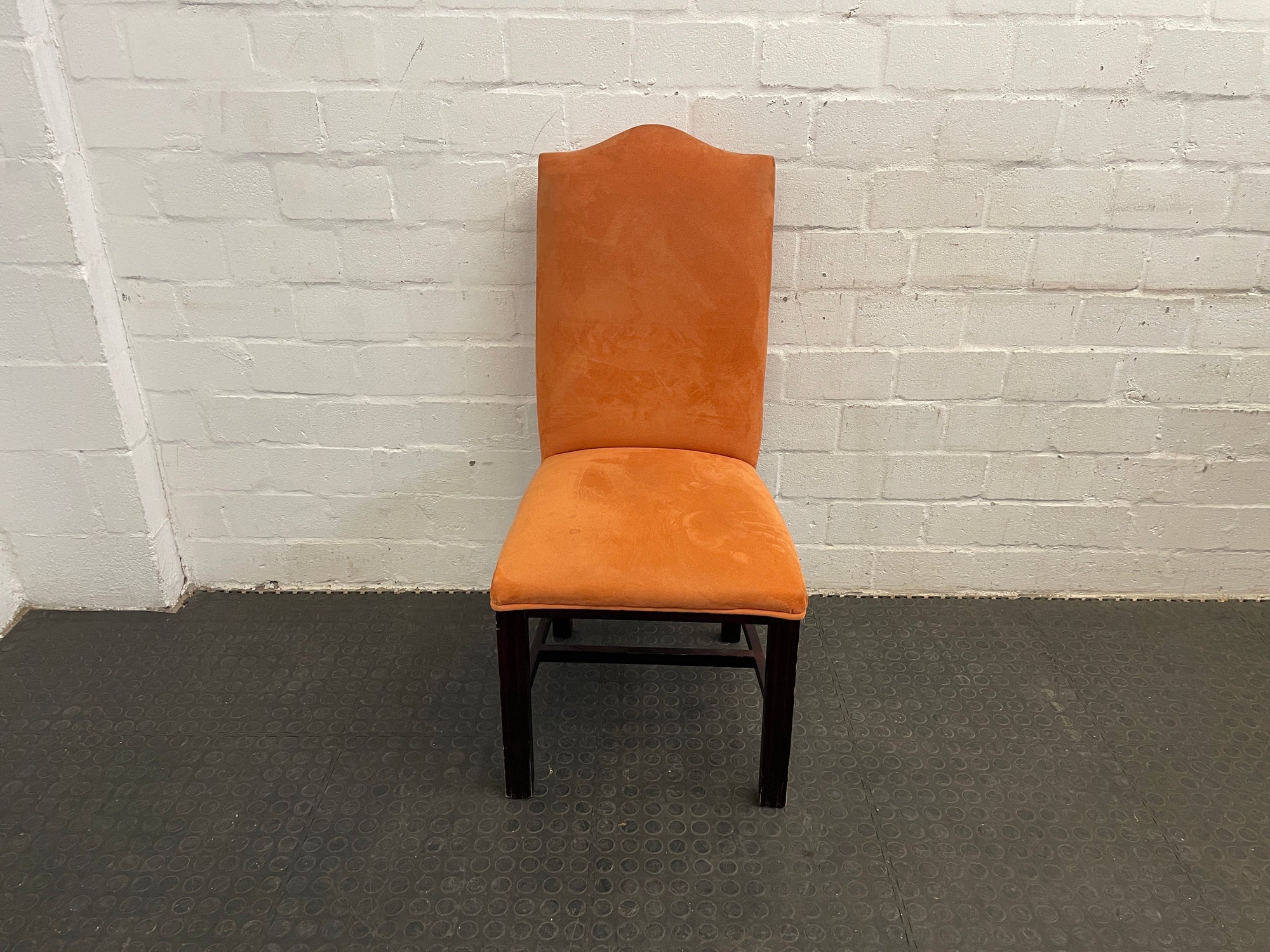 Suede Wooden Orange Material Dining Chair