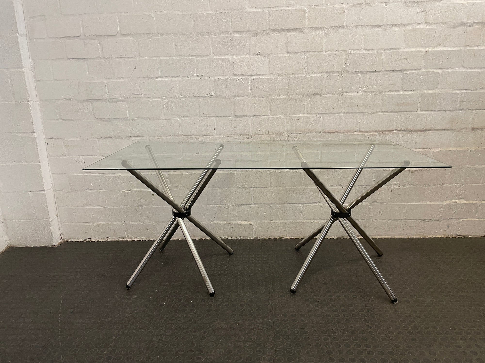 Metal Stand Glass Top Dining Table
