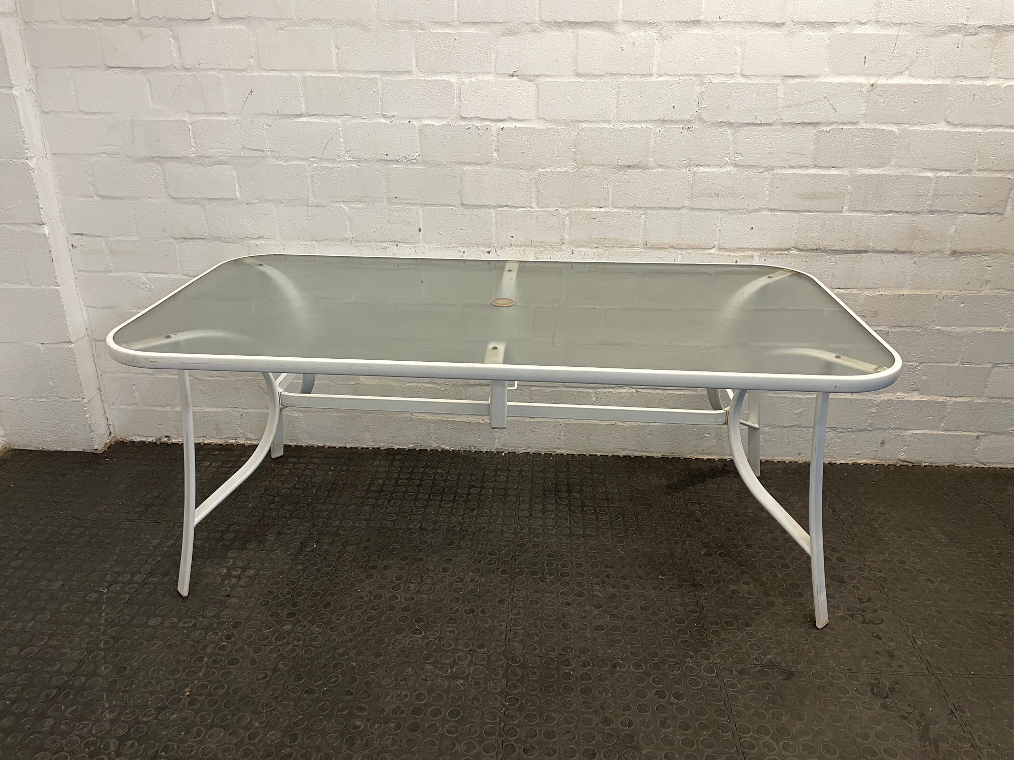 White Frame Glass Top Patio Table