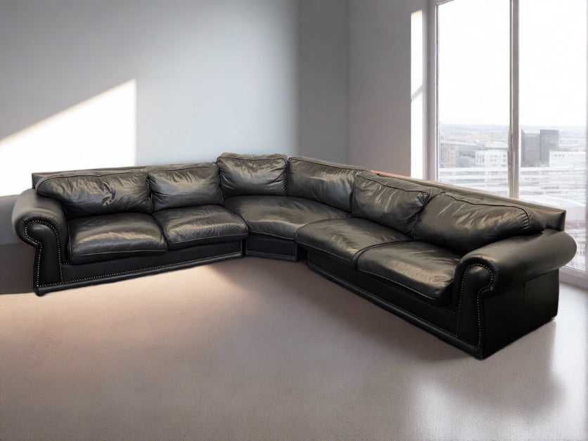 Leather Corner Suite with Bronze Stud Detailing