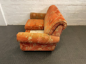 Orange Floral Embroidered 2 Seater Couch (Missing Cushion)