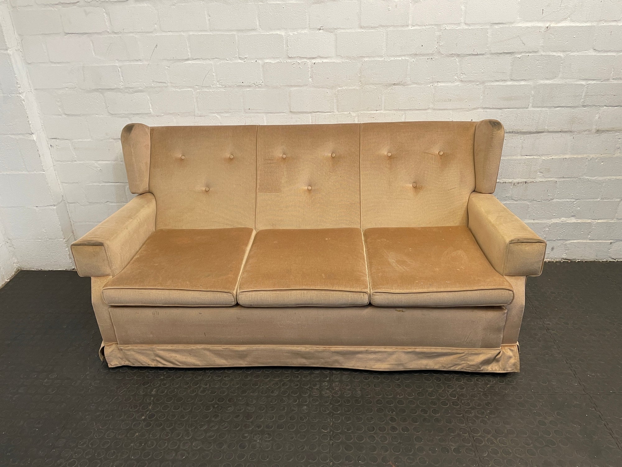 Beige Velvet Three Seater Couch