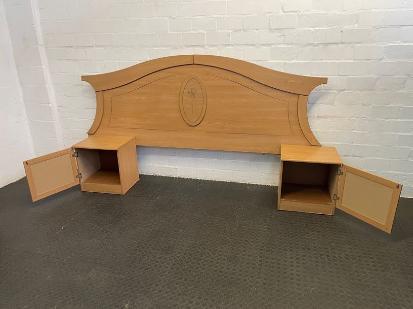 Light Wood Double Bed Headboard With Bedside Cabinets