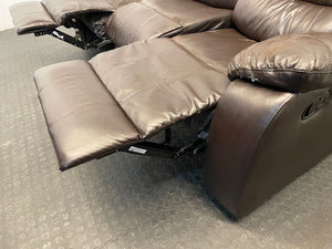 Dark Brown Pleather 3 Seater Recliner (Peeling of Pleather)