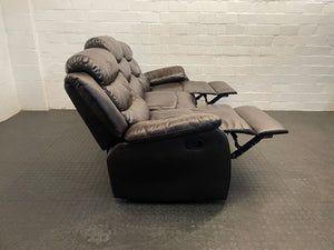 Dark Brown Pleather 3 Seater Recliner (Peeling of Pleather)