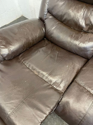 Dark Brown Pleather 3 Seater Recliner (Peeling of Pleather)