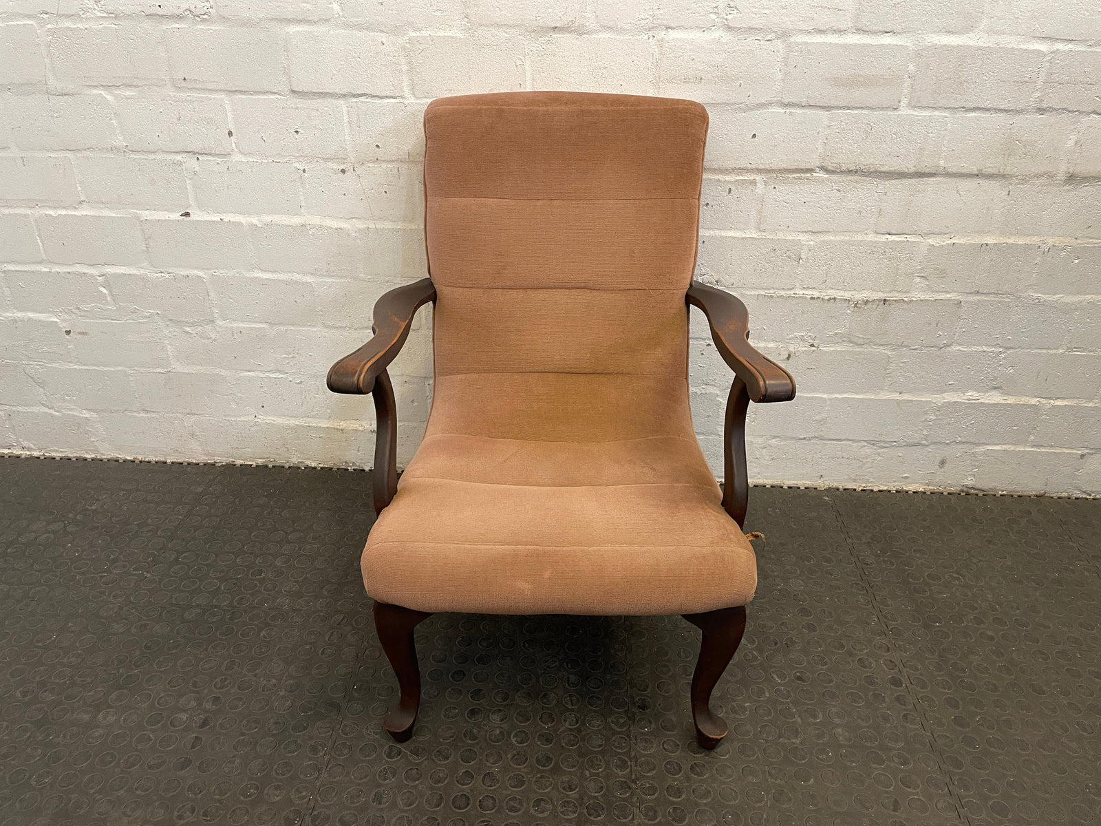 Wooden Beige-Cushioned Arm Chair - PRICE DROP