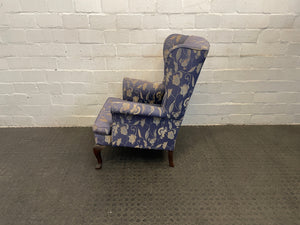 Blue and White Printed Arm Chair