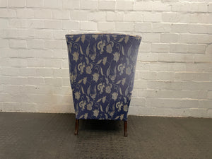 Blue and White Printed Arm Chair