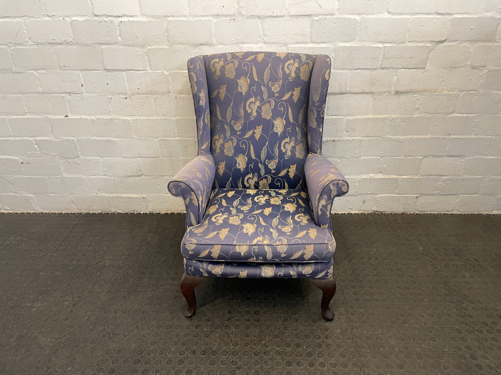 Blue and White Printed Arm Chair