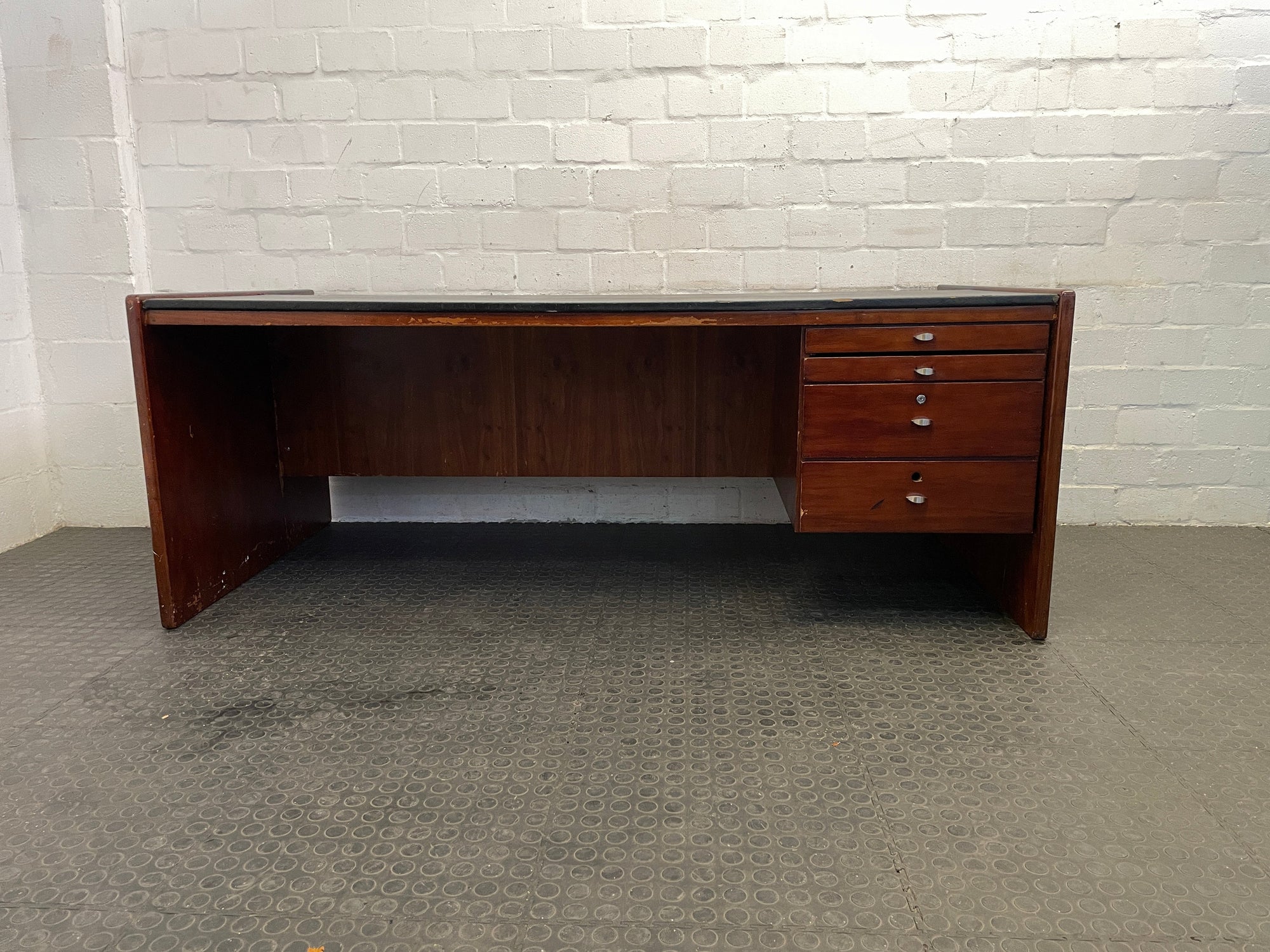 Cherry Wood 4 Drawer Executive Desk (Slight Damage To Leather Top)