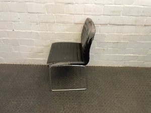 Black Leather Ribbed Visitors Chair (Peeling Of Leather) - PRICE DROP